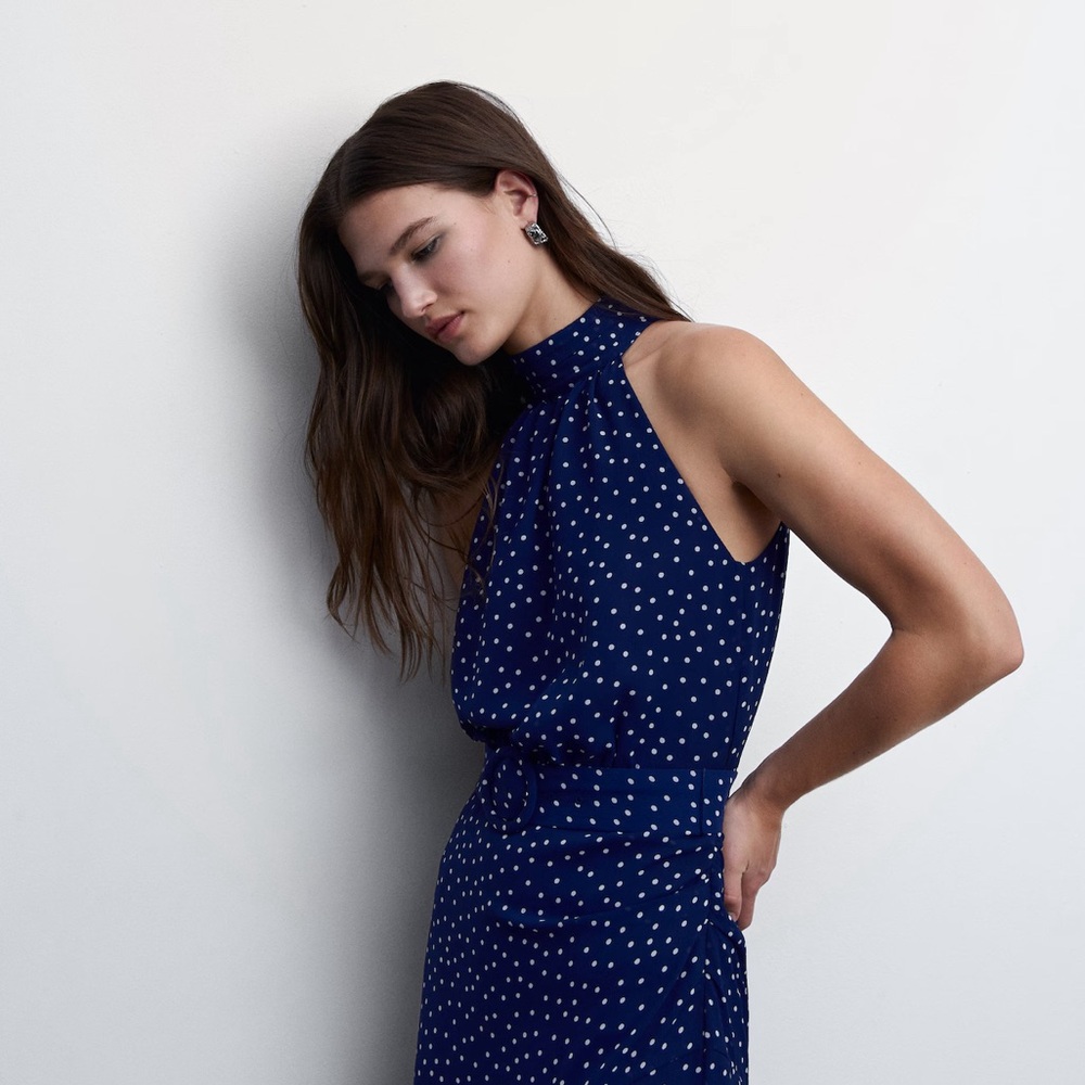 MANGO Blue Polka Dot Halter Dress | Women’s Size 4